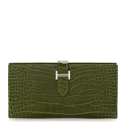 Hermes Shiny Alligator Bearn Wallet Cactus 1 of 8
