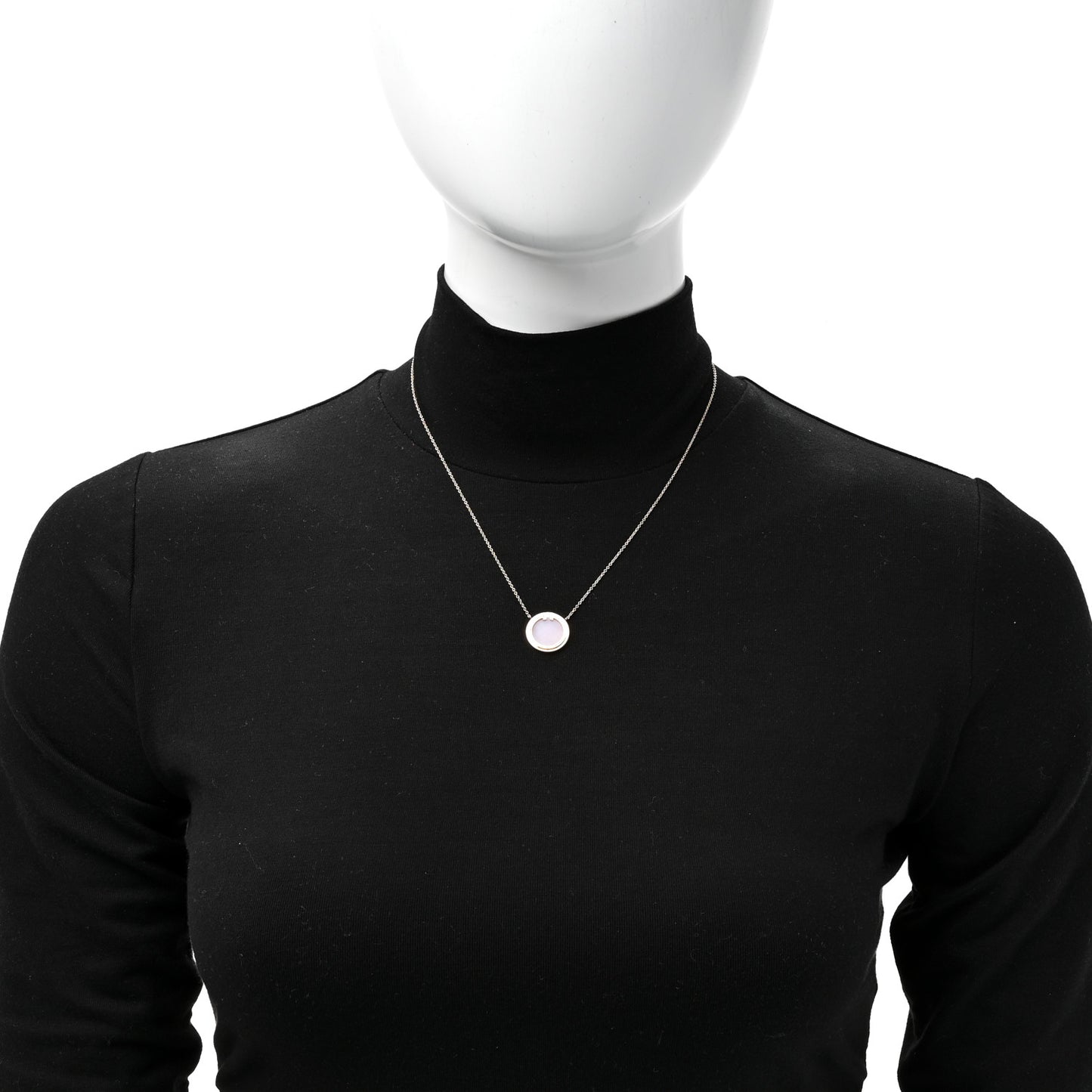 18K Rose Gold Diamond Pink Opal T Circle Pendant Necklace