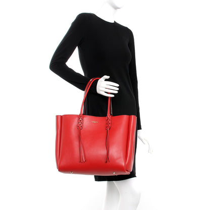 Lanvin Smooth Calfskin Small Fringe Shopper Tote Red 2 of 8