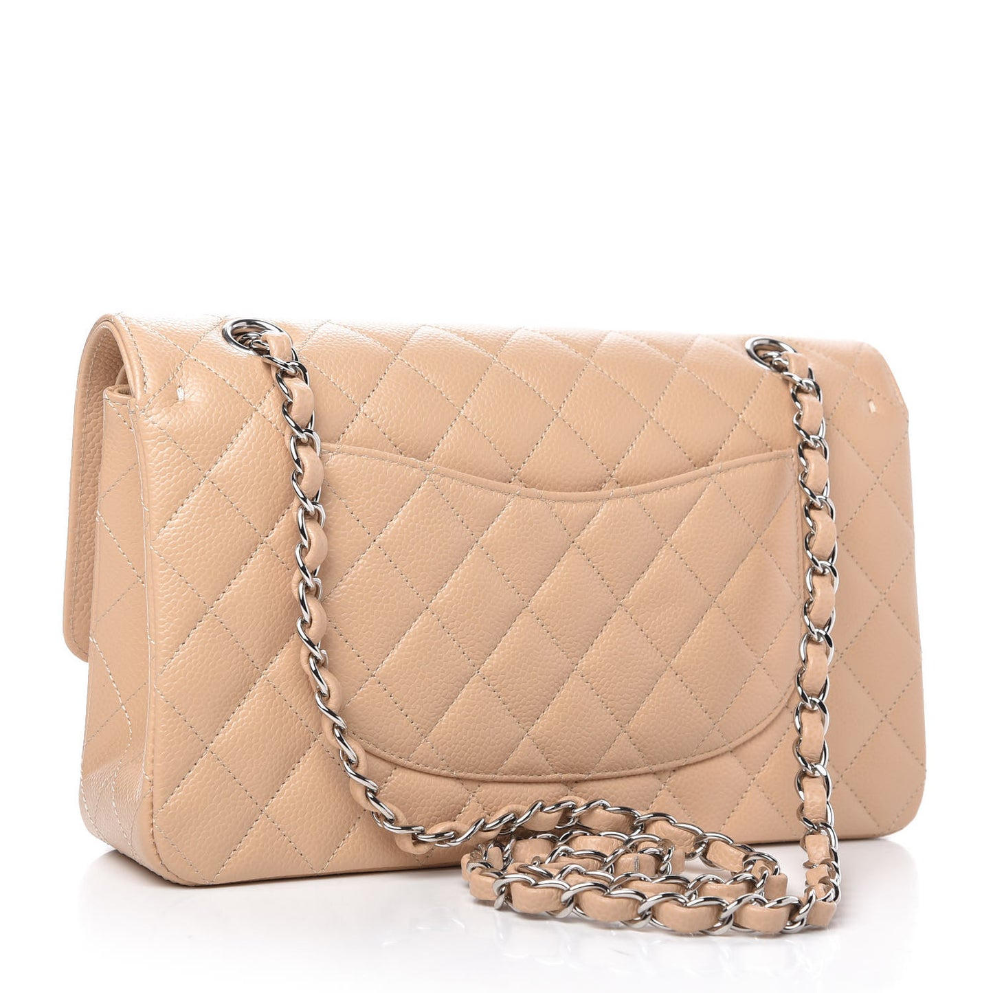 Caviar Quilted Medium Double Flap Beige