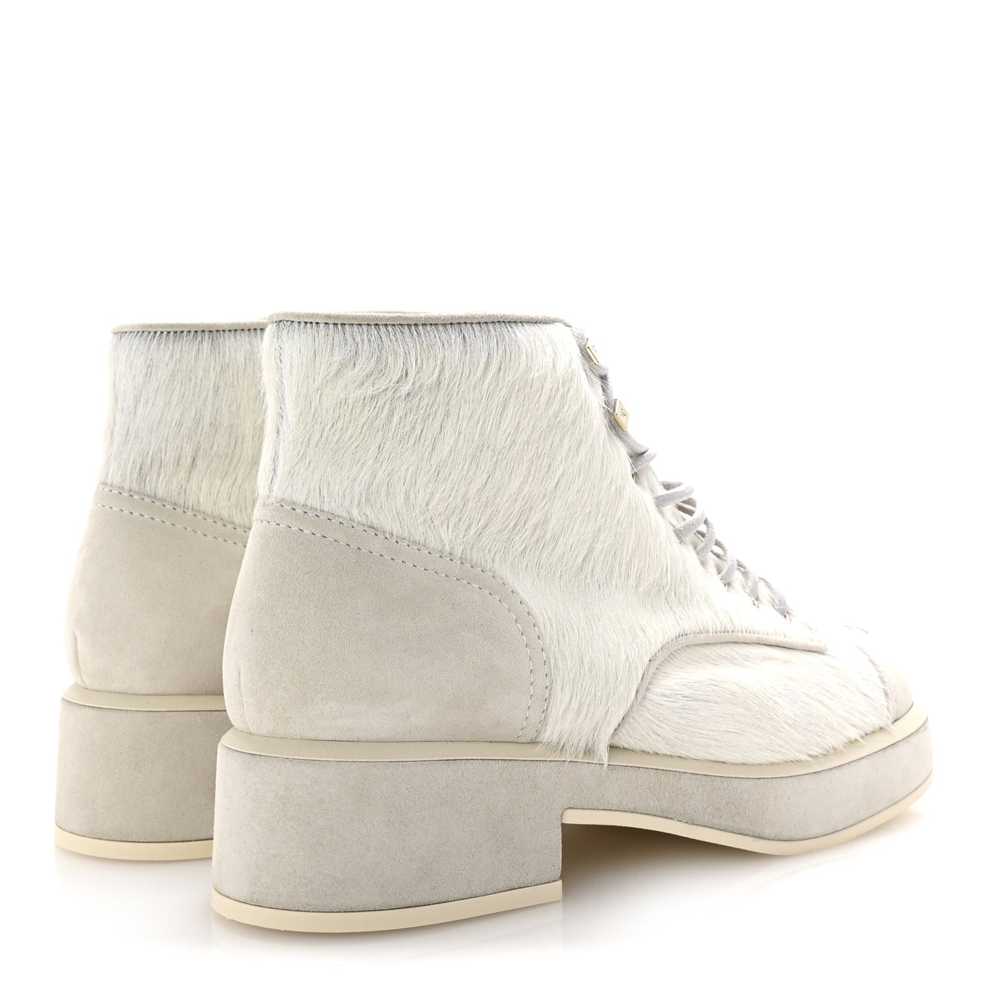 Suede Pony Hair Shearling Lace Up Combat Boots 40 White Black
