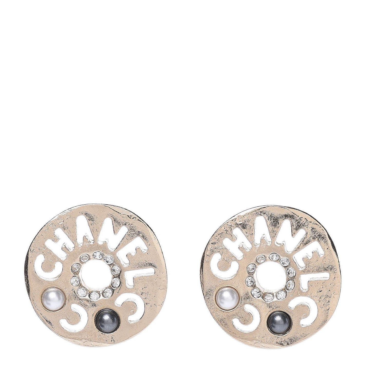 Crystal Pearl Papyrus Stud Earrings Gold Grey