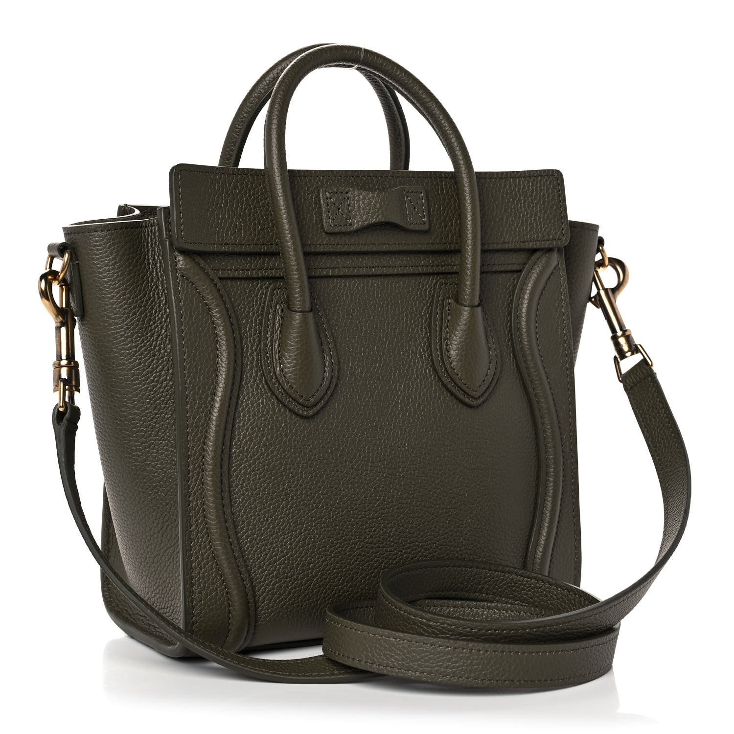Celine Drummed Calfskin Nano Luggage Army Green 3 of 11