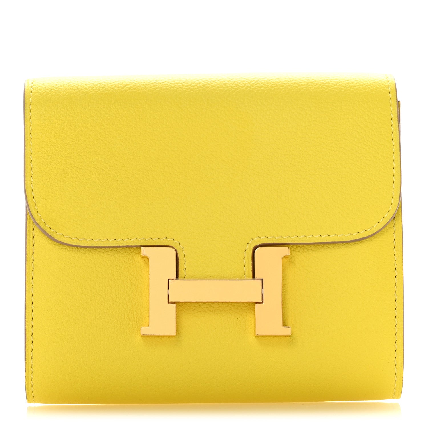 Hermes Evercolor Constance Compact Passant Wallet Lime 1 of 8