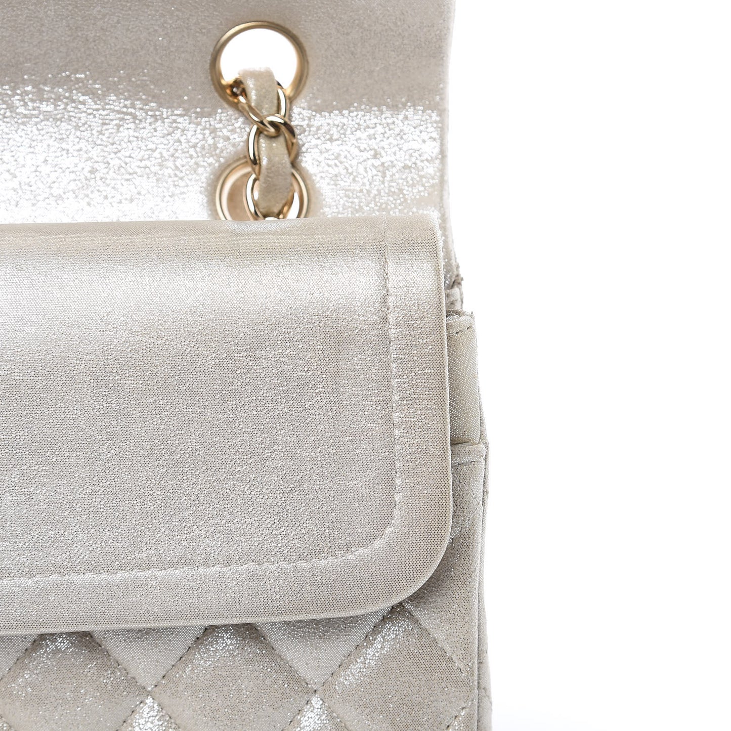 Iridescent Calfskin Medium Double Flap Light Gold