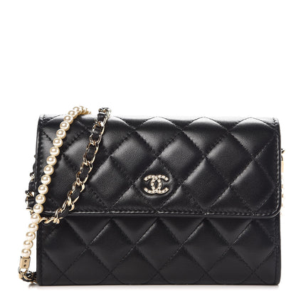 Chanel Lambskin Quilted Small Clutch With Pearl Chain Black 1 of 9