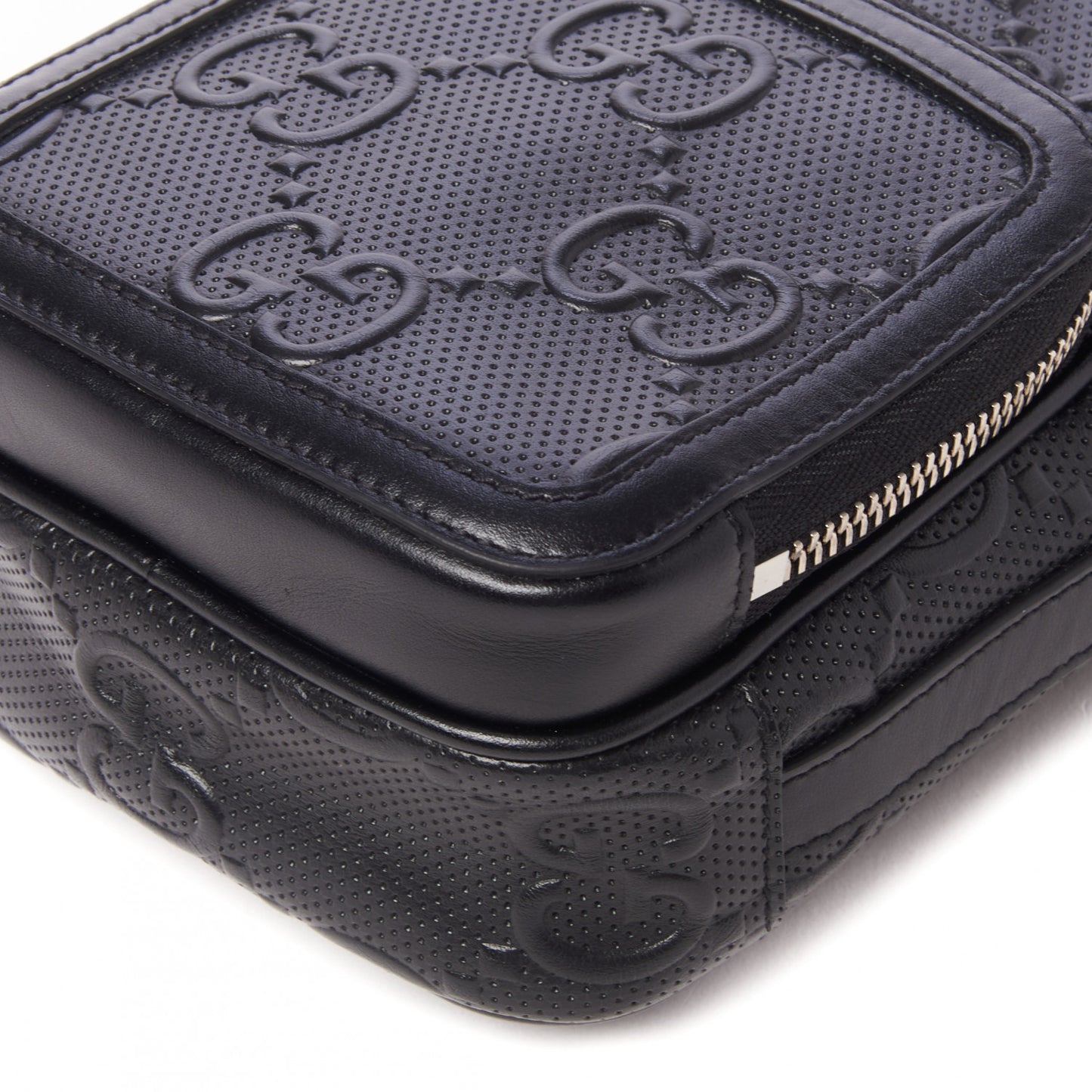 Calfskin GG Tennis Embossed Mini Double Zip Messenger Bag Black