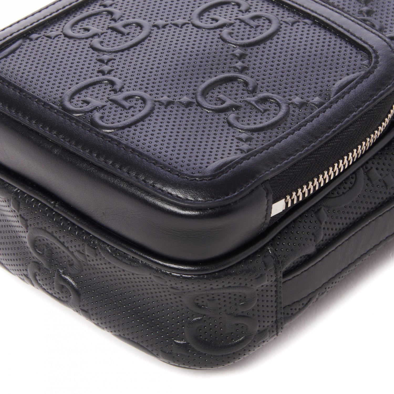 Gucci Calfskin GG Tennis Embossed Mini Double Zip Messenger Bag Black 4 of 8