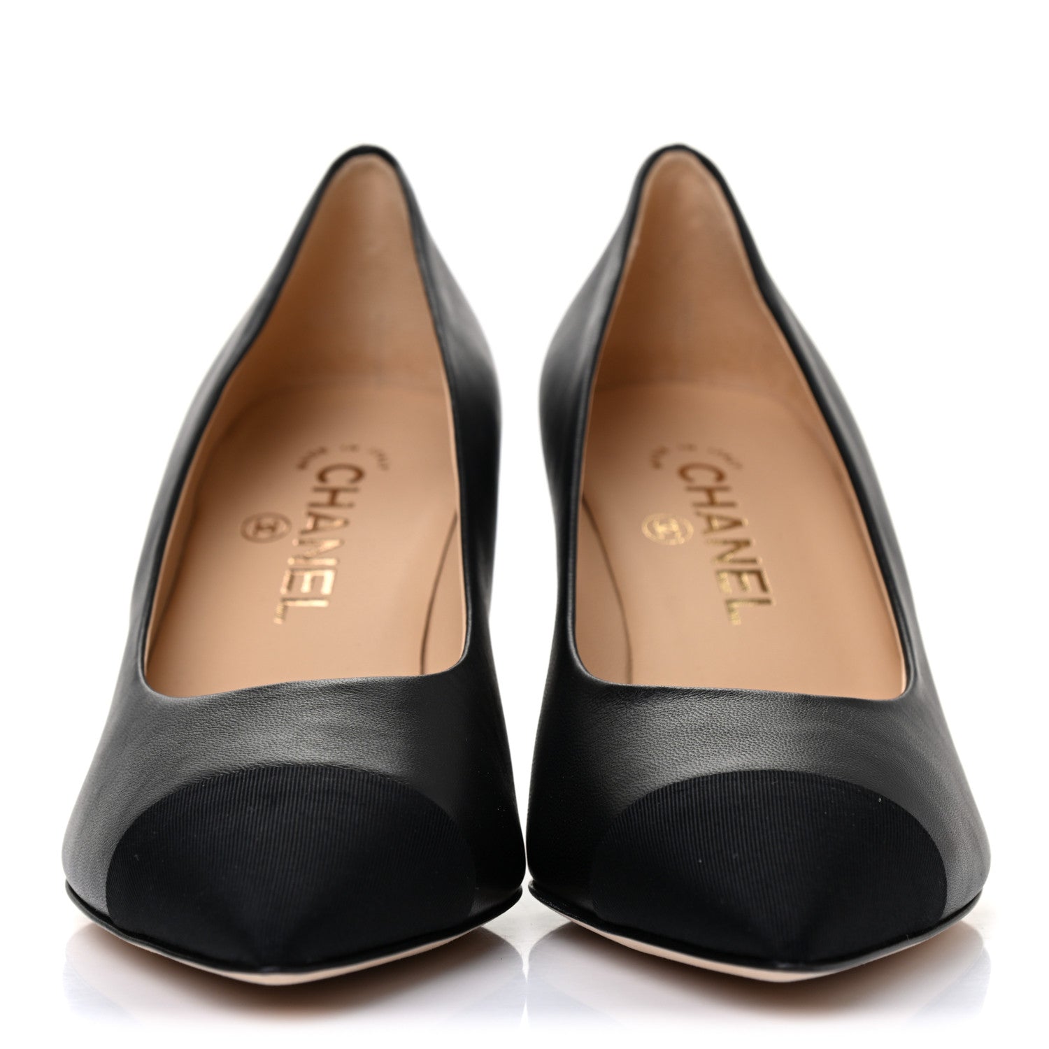 Chanel Lambskin Grosgrain Cap Toe CC Pumps 37.5 Black 2 of 12