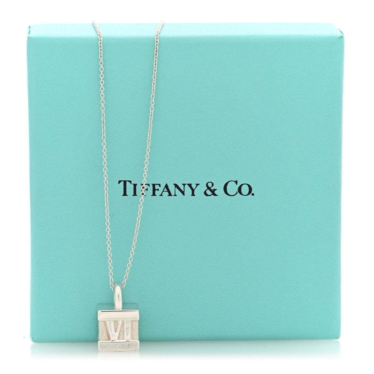 Sterling Silver Atlas Cube Lock Pendant Necklace
