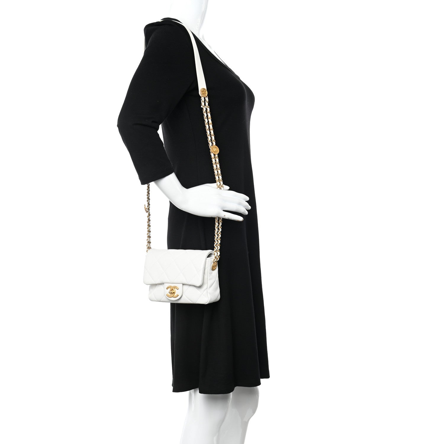 Chanel Caviar Quilted Mini Twist Your Buttons Flap White 2 of 10