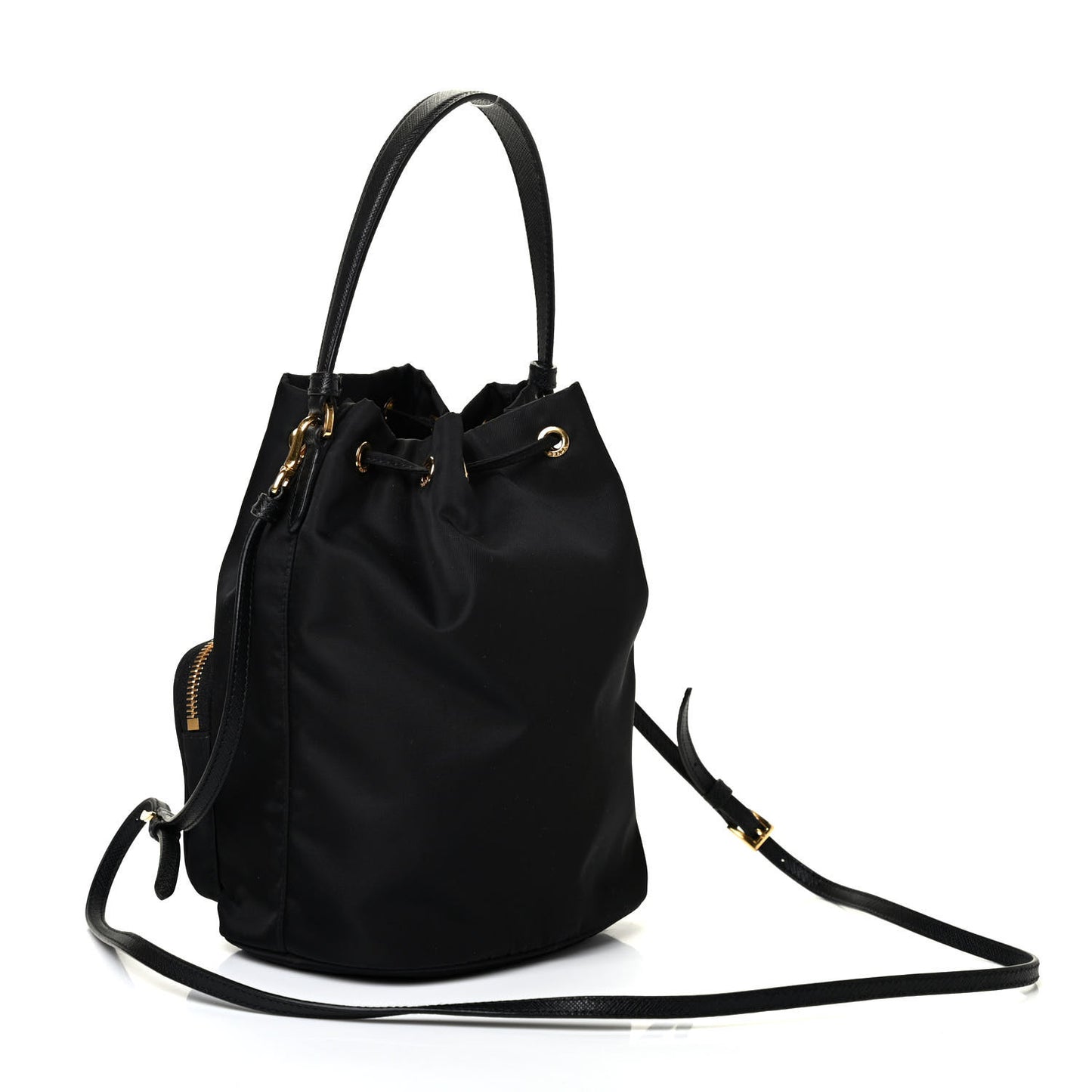 Saffiano Tessuto Nylon Mini Bucket Crossbody Bag Black