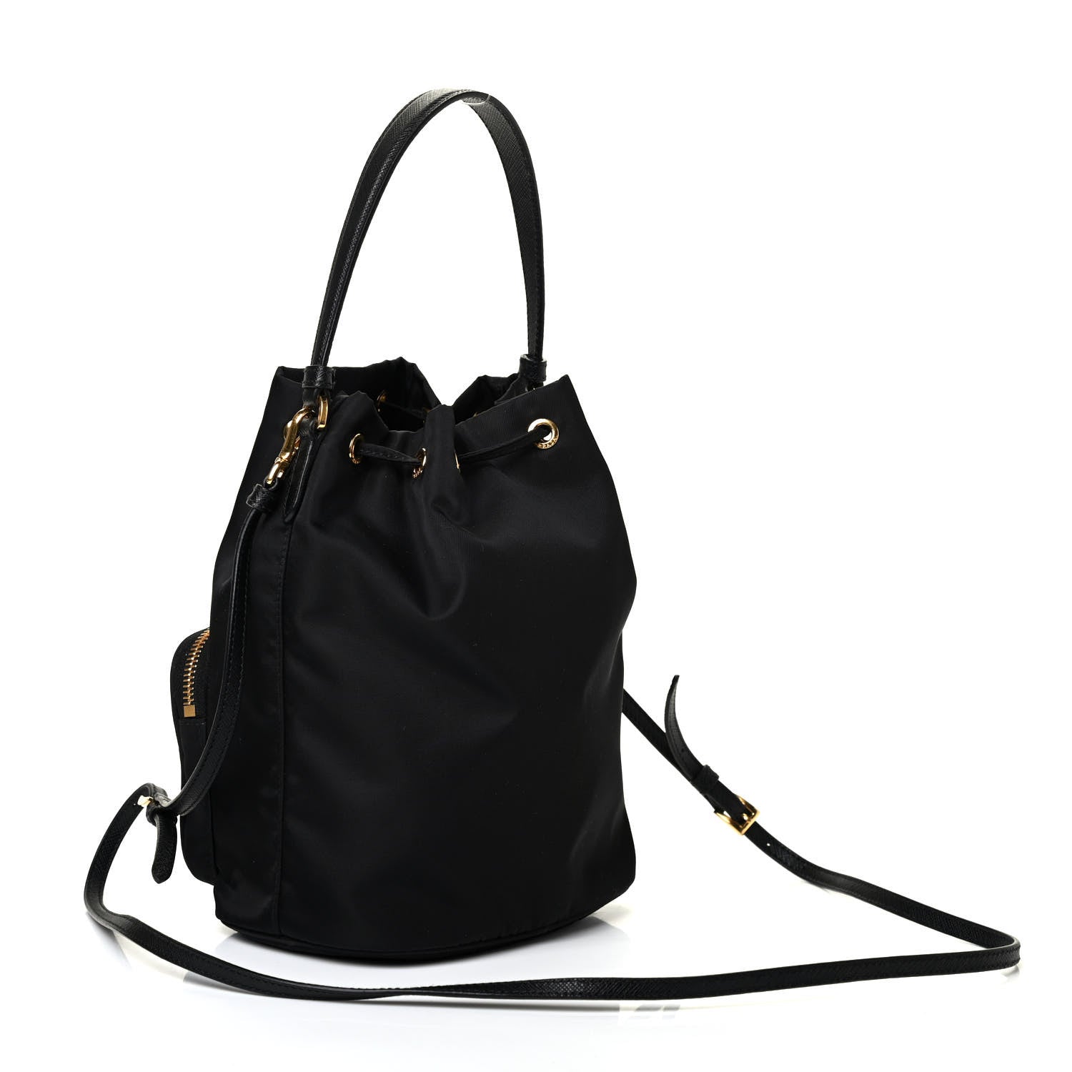 Prada Saffiano Tessuto Nylon Mini Bucket Crossbody Bag Black 2 of 4