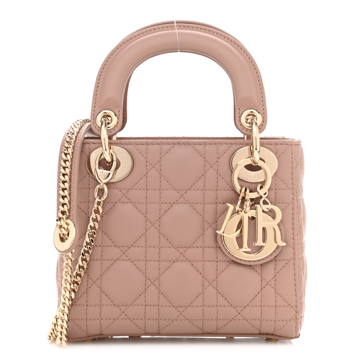 Christian Dior Lambskin Cannage Mini Lady Dior Rose De Vents 1 of 9