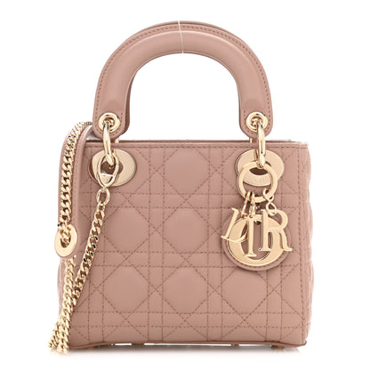 Christian Dior Lambskin Cannage Mini Lady Dior Rose De Vents 1 of 9