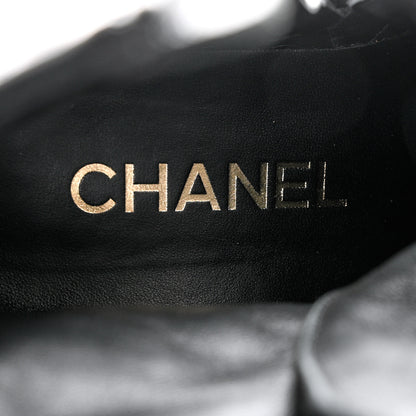 Chanel Shiny Calfskin Patent Quilted Chain Lace Up Combat Boots 38.5 Black 7 of 11