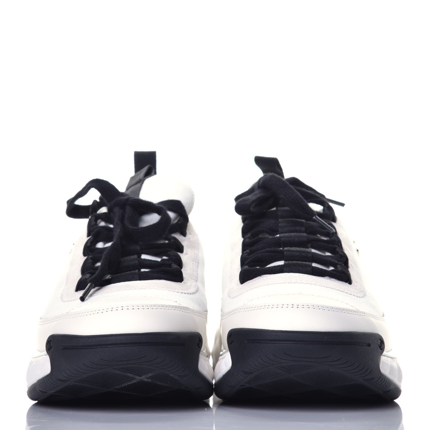 Chanel Velvet Calfskin Mixed Fibers CC Sneakers 40.5 Ivory Black 2 of 8