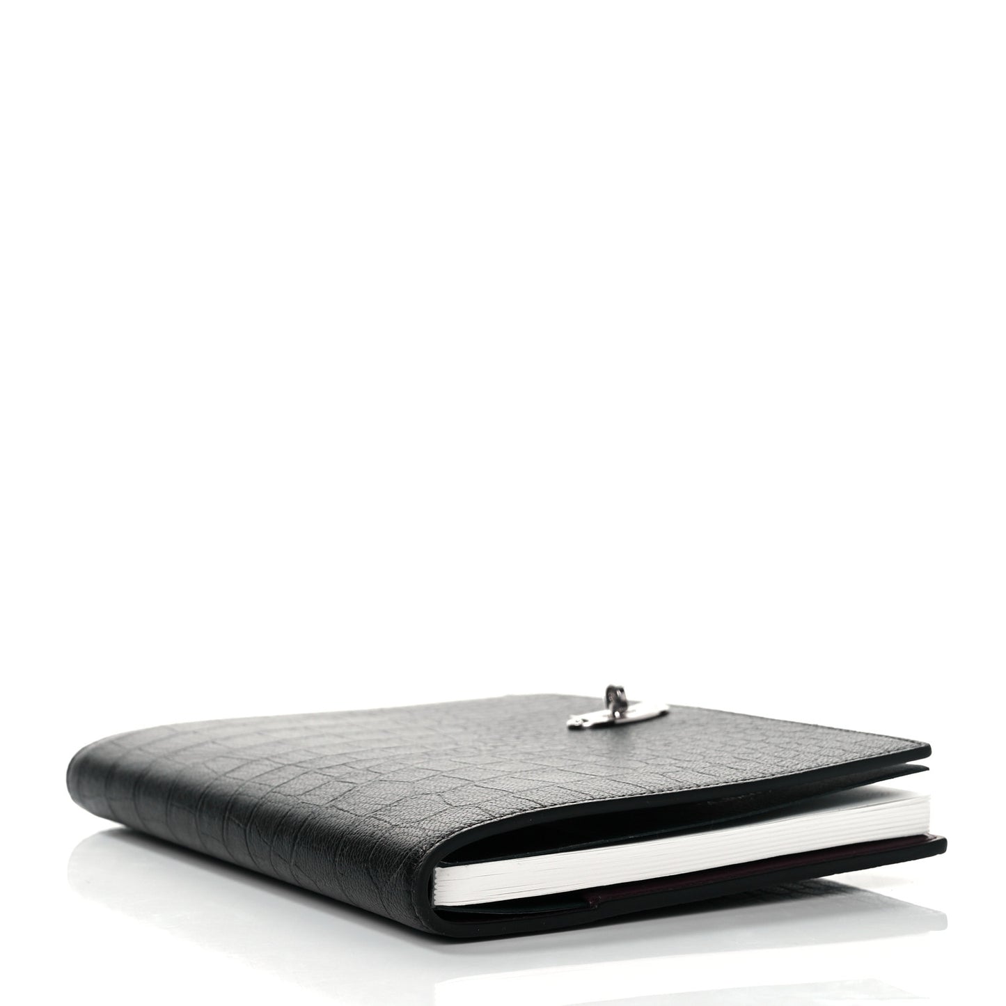 Calfskin Crocodile Embossed Postman's Lock Agenda Black