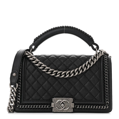 Chanel Goatskin Quilted Medium Top Handle Boy Flap Black 1 of 11