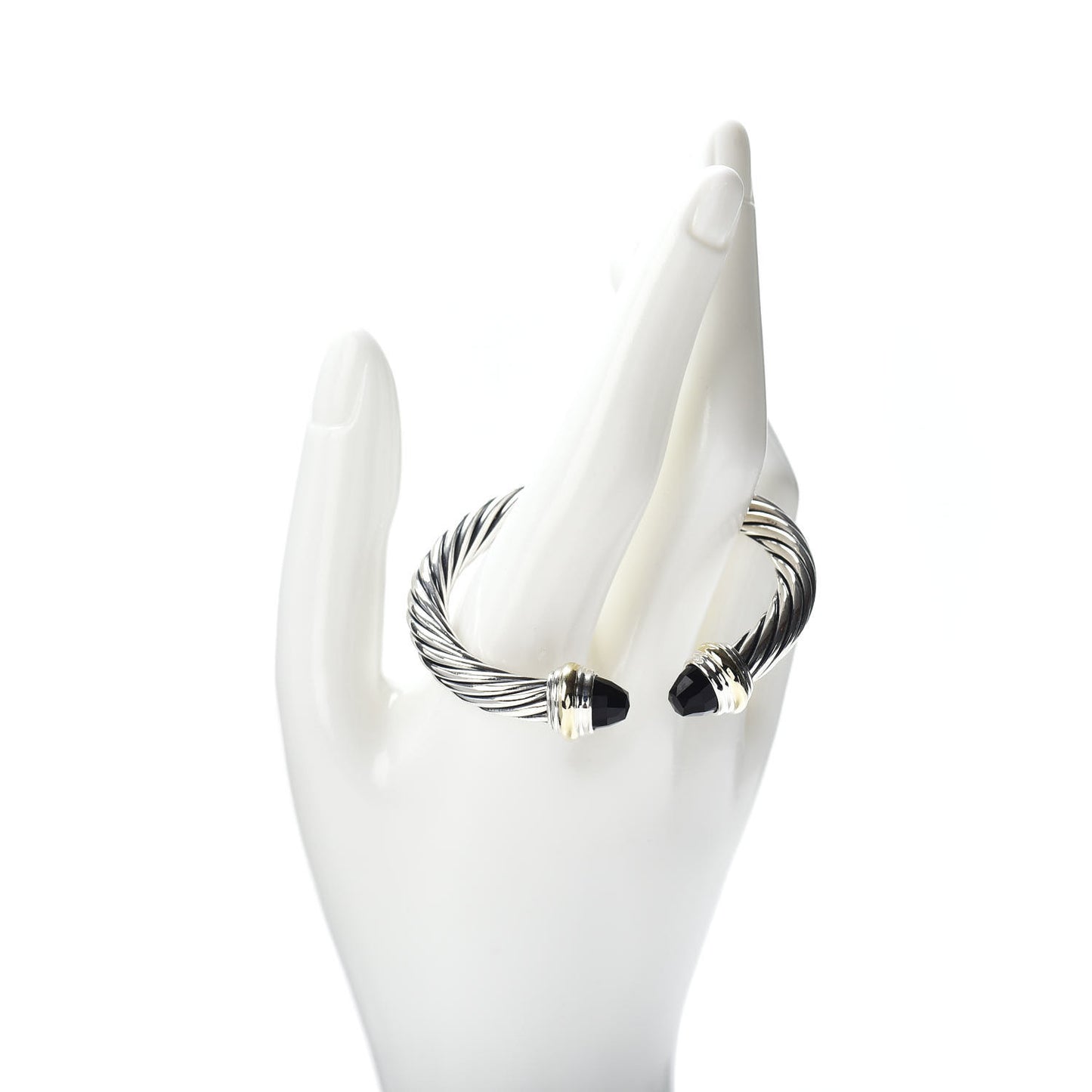 Sterling Silver 14K Yellow Gold Black Onyx 7mm Cable Classics Bracelet