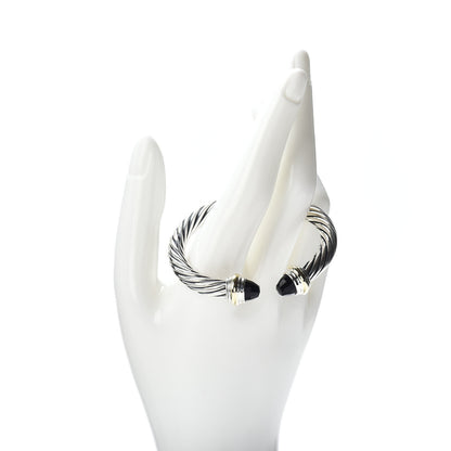 David Yurman Sterling Silver 14K Yellow Gold Black Onyx 7mm Cable Classics Bracelet 2 of 4