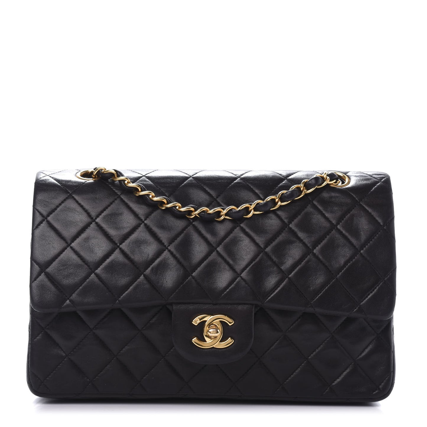 Lambskin Quilted Medium Double Flap Black
