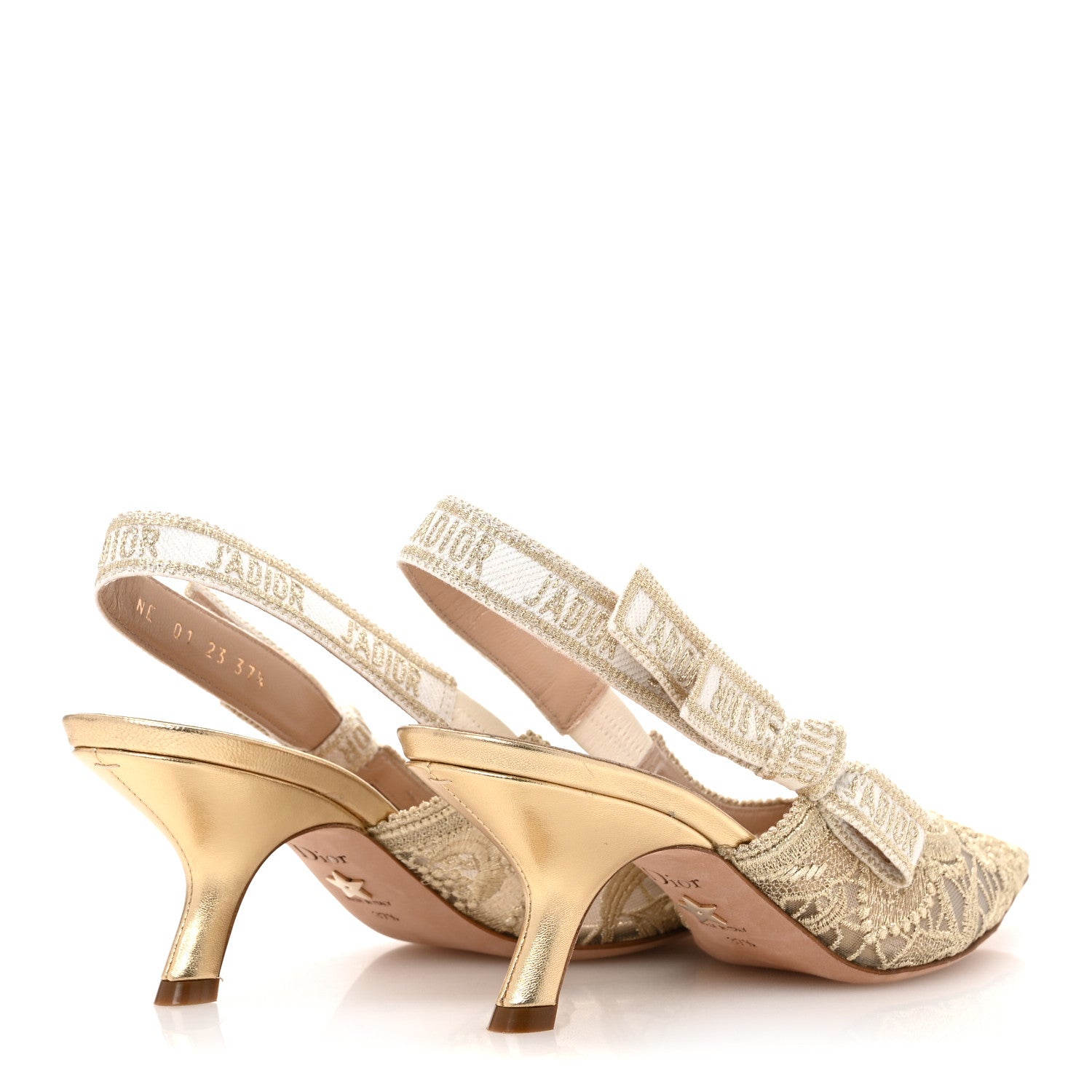 Christian Dior Transparent Metallic Embroidered Mesh Macrame Constantine Embroidered J'Adior Slingback 65mm Pumps 37.5 Pale Gold 5 of 9