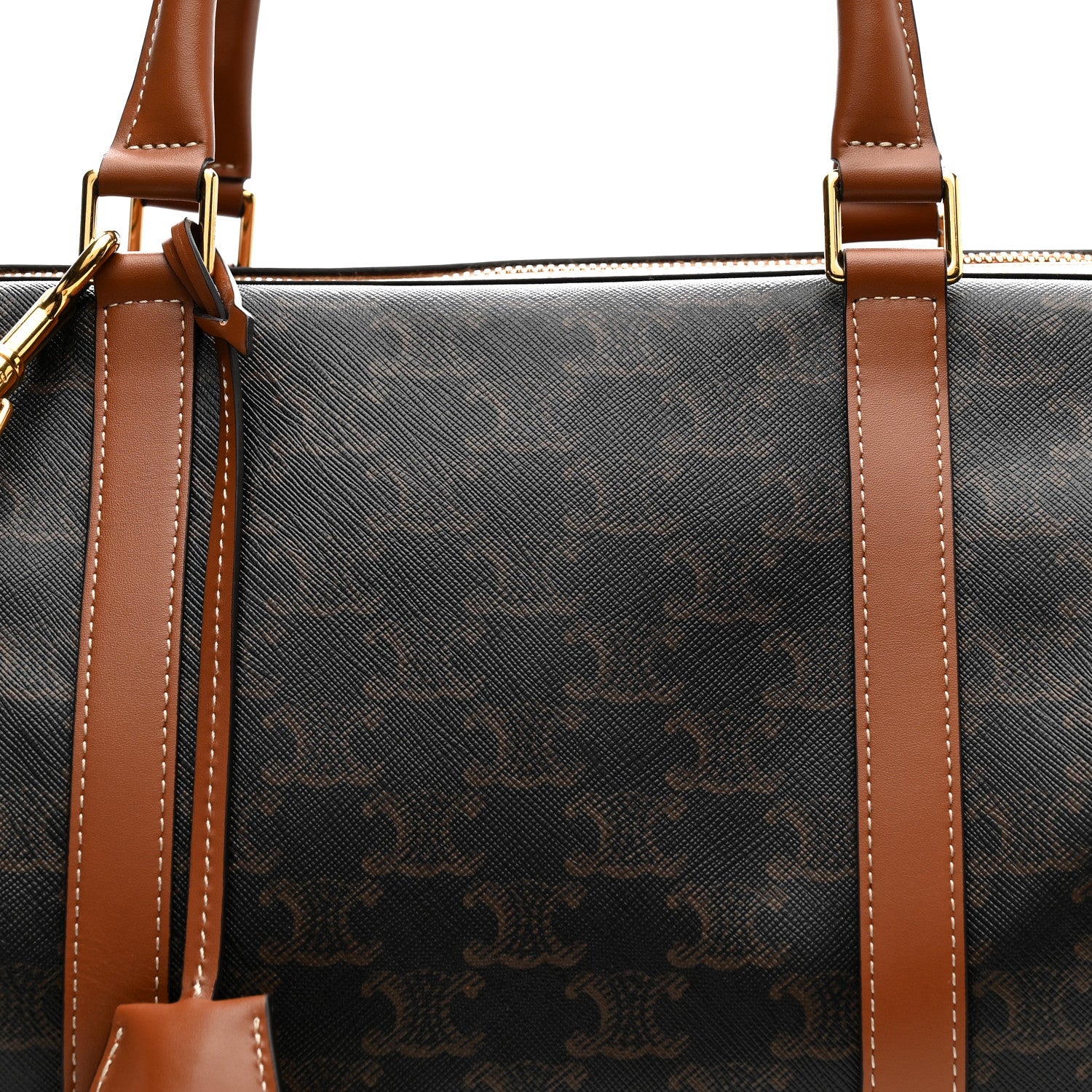 Celine Triomphe Canvas Calfskin Large Boston Bag Tan 8 of 10