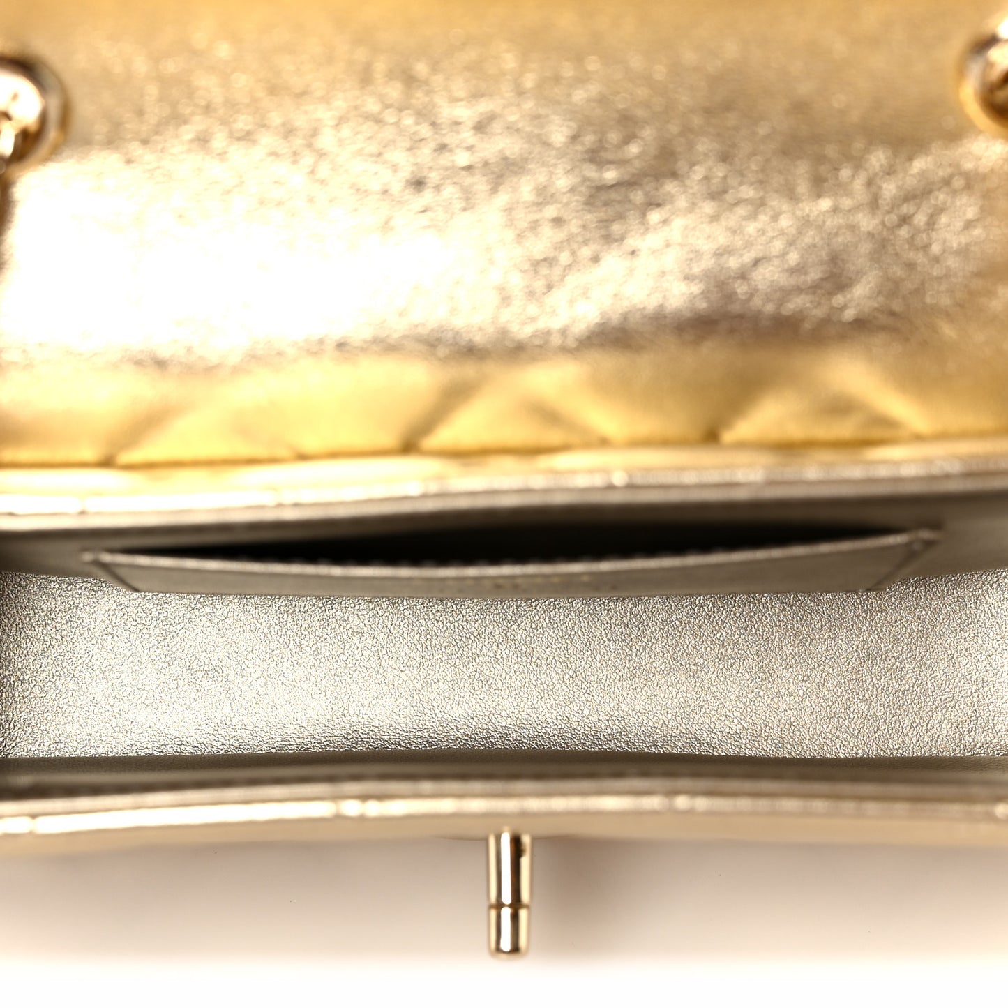 Metallic Lambskin Quilted Mini Chain Flap Gold