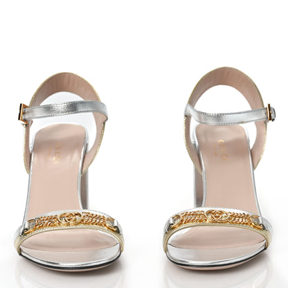 Gucci Metallic Nappa Ava Chain Heel Sandals 36 Silver Gold 2 of 7