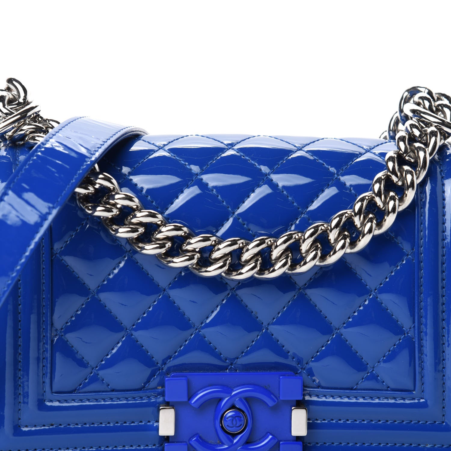 Chanel Patent Calfskin Quilted Small Plexiglass Boy Flap Blue 11 of 11