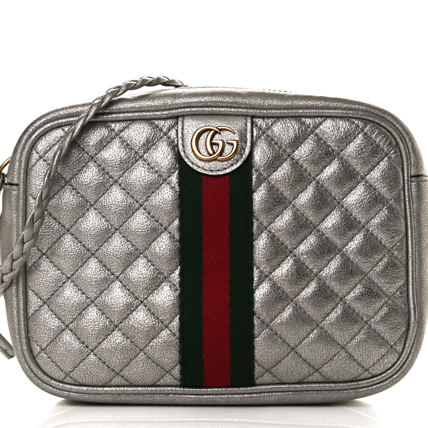 Laminated Nappa Web Trapuntata Mini GG Shoulder Bag Argento