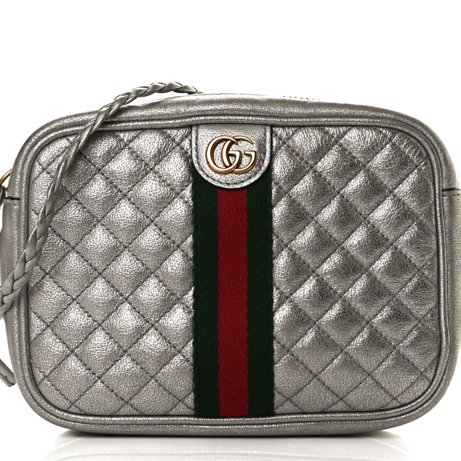 Gucci Laminated Nappa Web Trapuntata Mini GG Shoulder Bag Argento 7 of 12