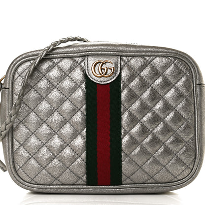 Gucci Laminated Nappa Web Trapuntata Mini GG Shoulder Bag Argento 7 of 12