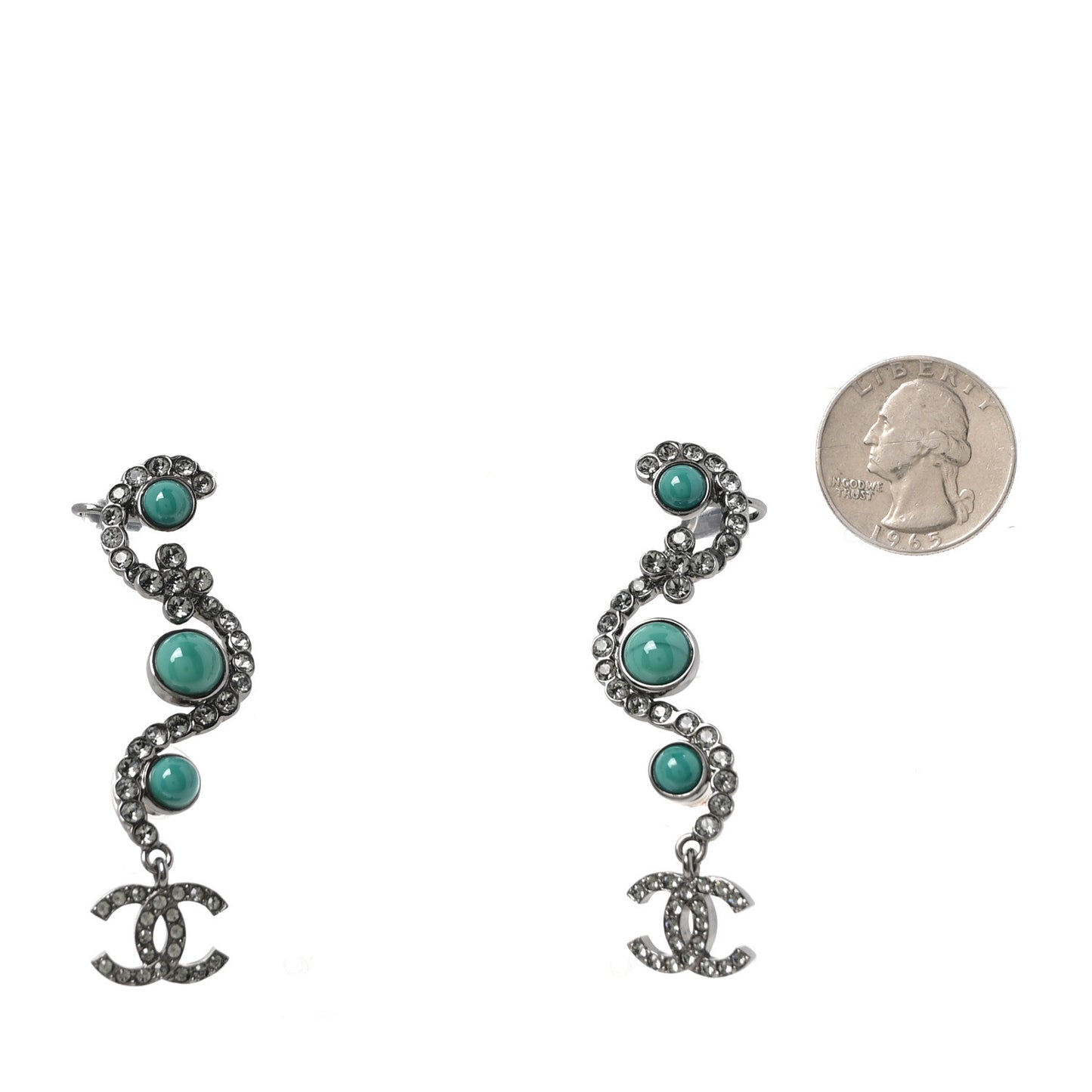 Crystal Bead CC Clip On Cuff Earrings Turquoise Ruthenium