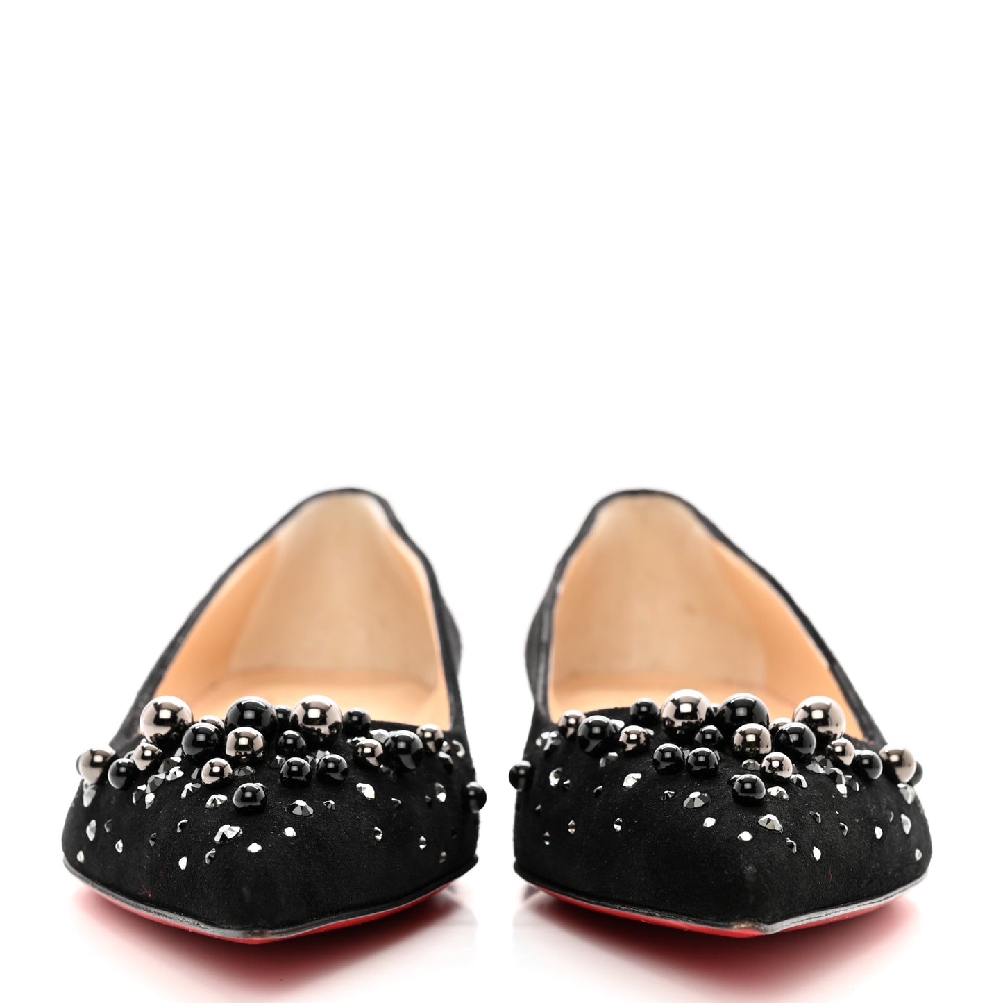 Veau Velours Beaded Crystal Embellished Candidate Flats 40.5 Black