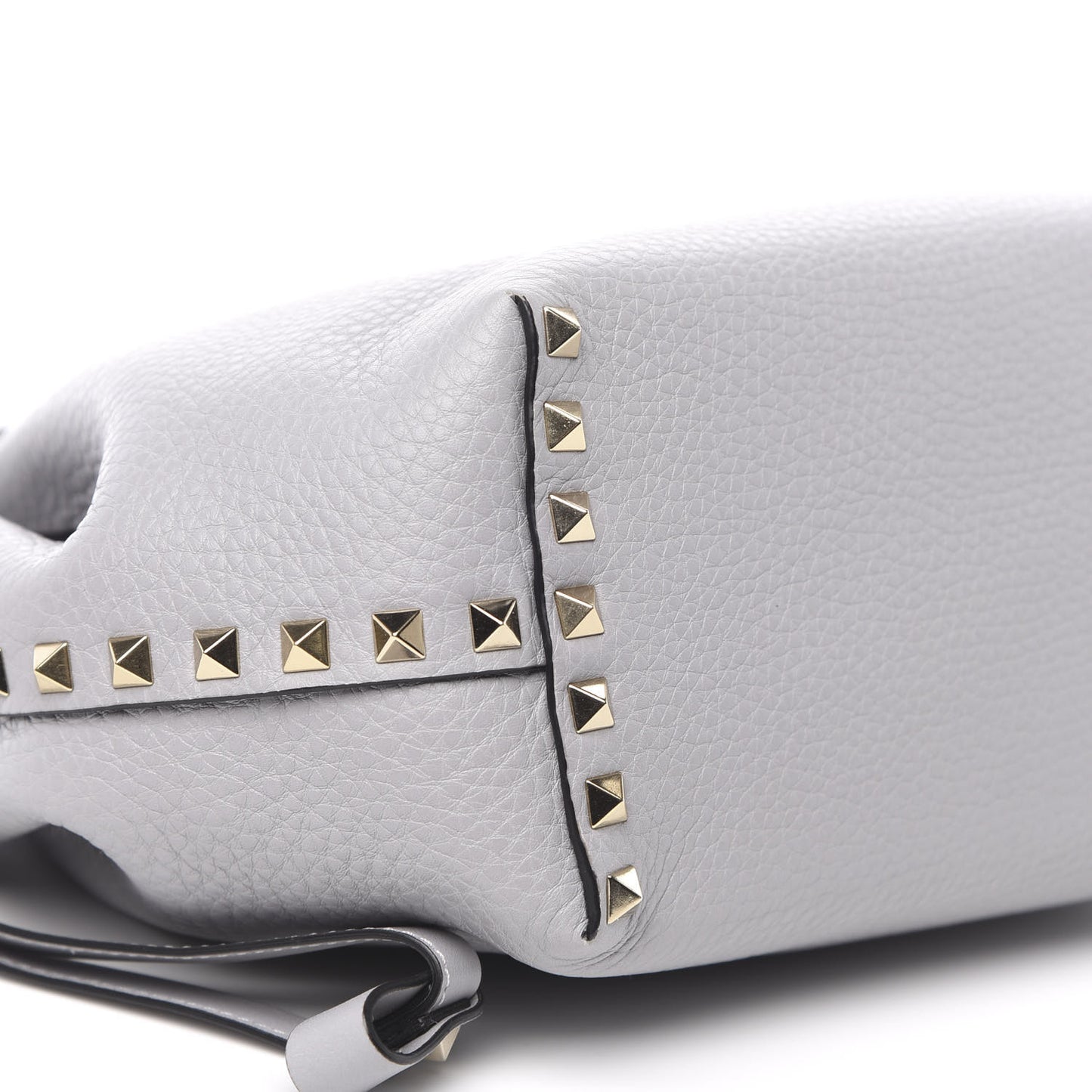 Grained Calfskin Rockstud Bucket Bag Pastel Grey