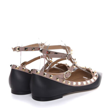 Valentino Garavani Nappa Rockstud Cage Ballerina Flats 37.5 Black Poudre 4 of 9