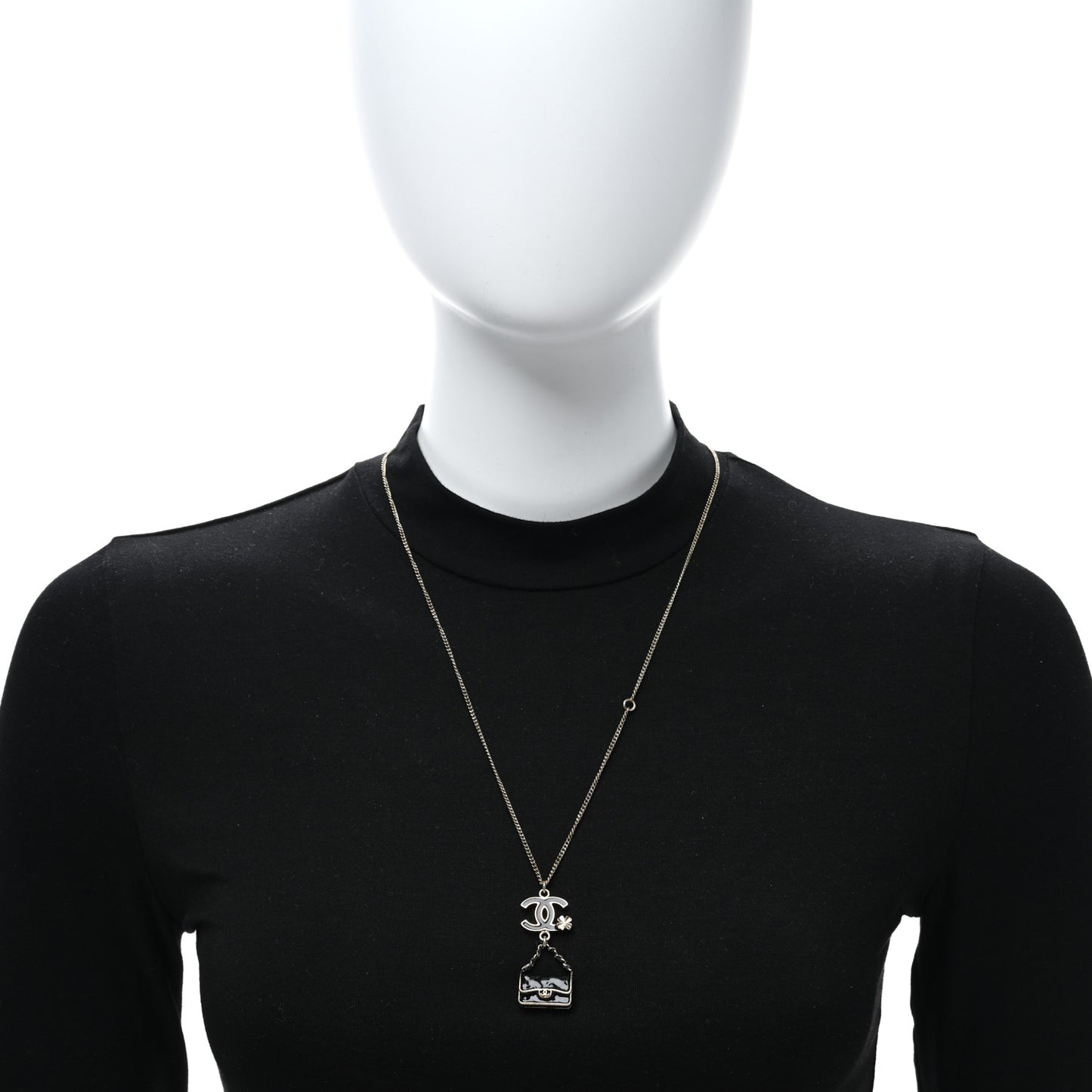 Enamel Charming Chic Classic Flap CC Charm Necklace Black