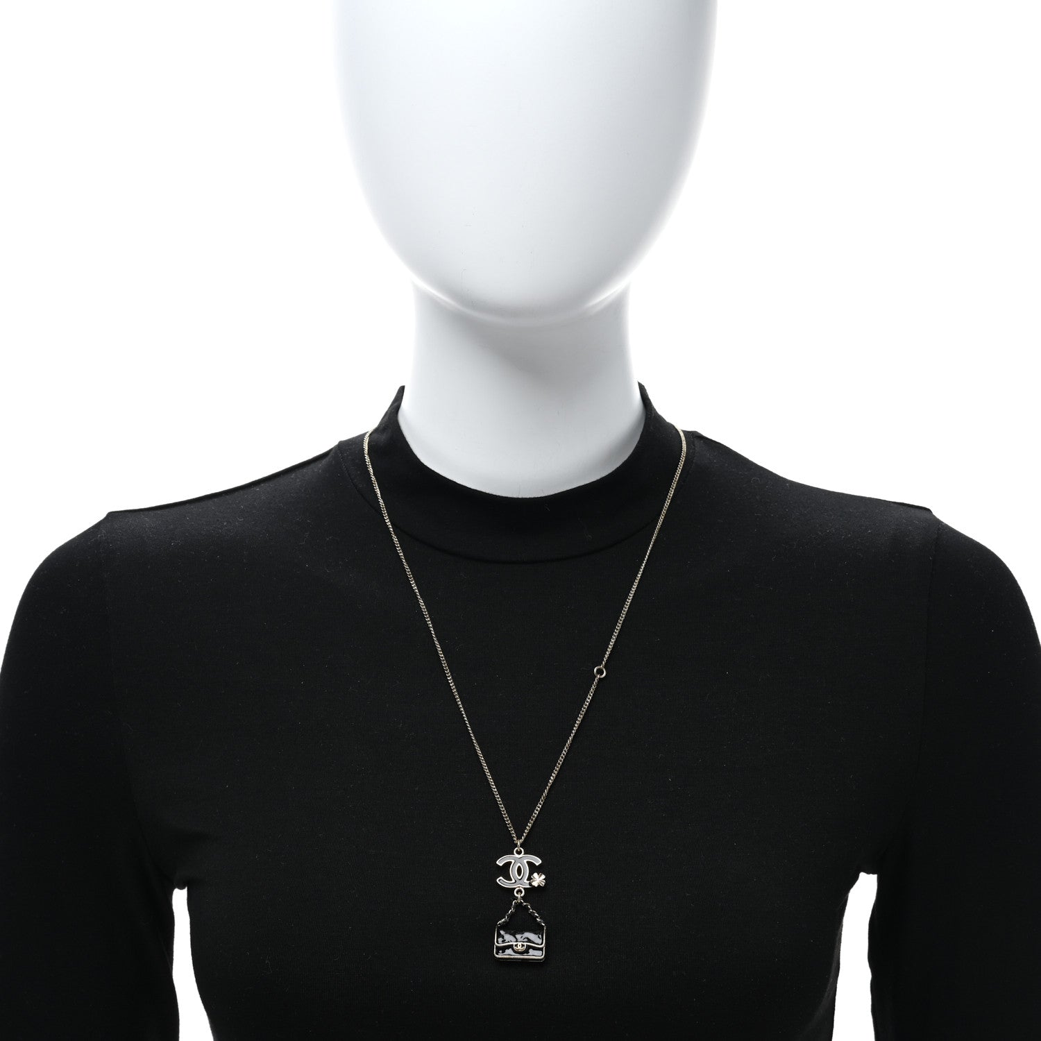 Chanel Enamel Charming Chic Classic Flap CC Charm Necklace Black 3 of 4