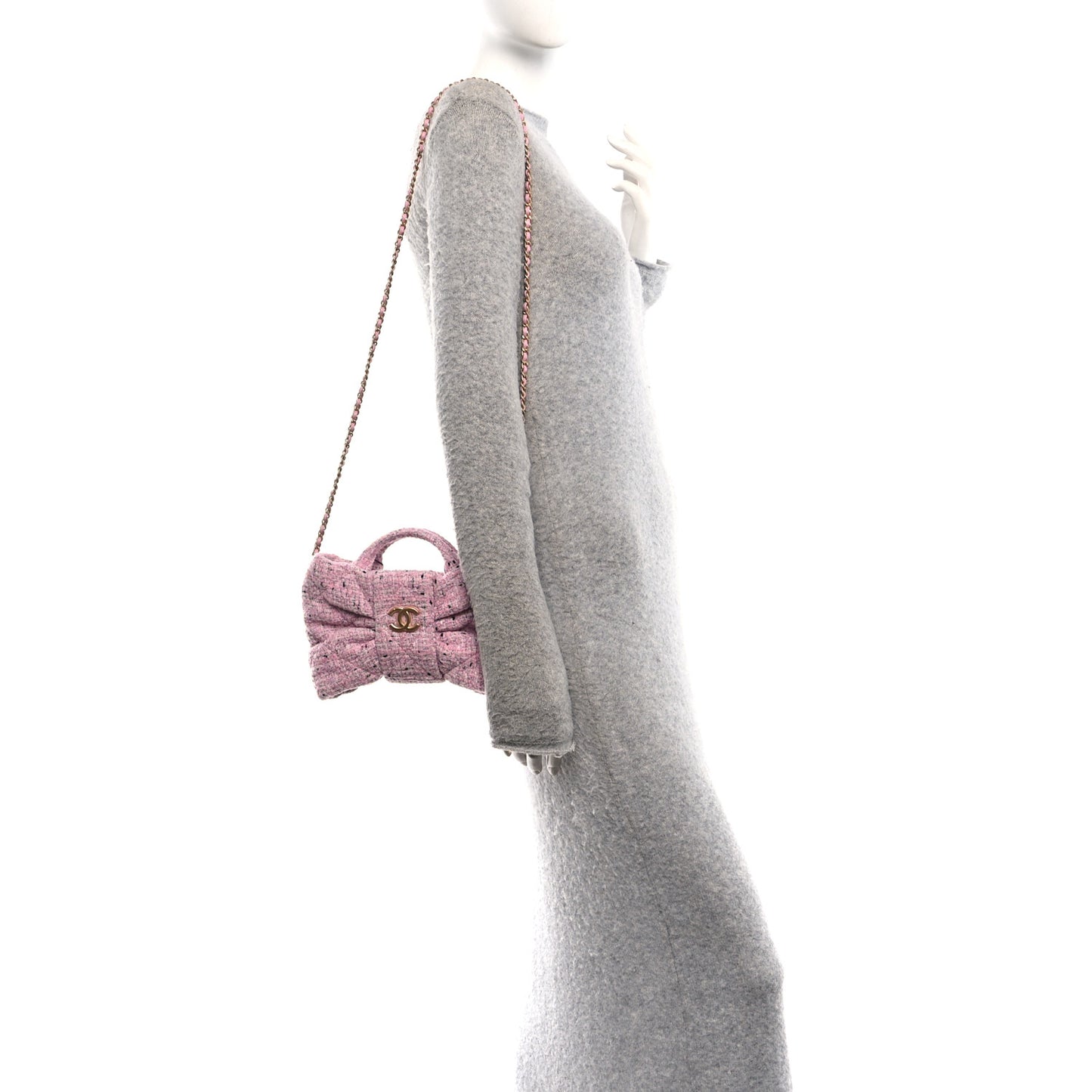 Tweed Quilted Mini Bow Bag Pink Black Ecru