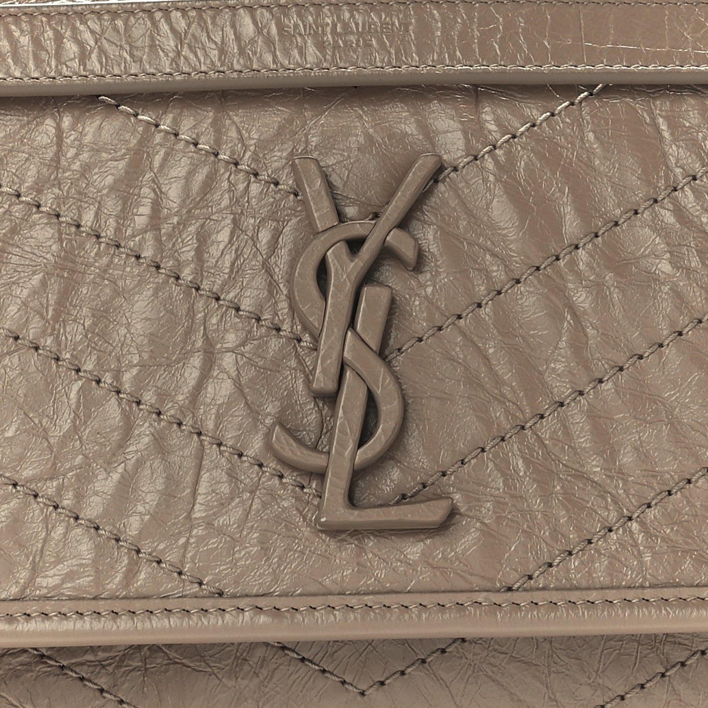 Crinkled Calfskin Matelasse Monogram Medium Niki Chain Satchel Light Taupe