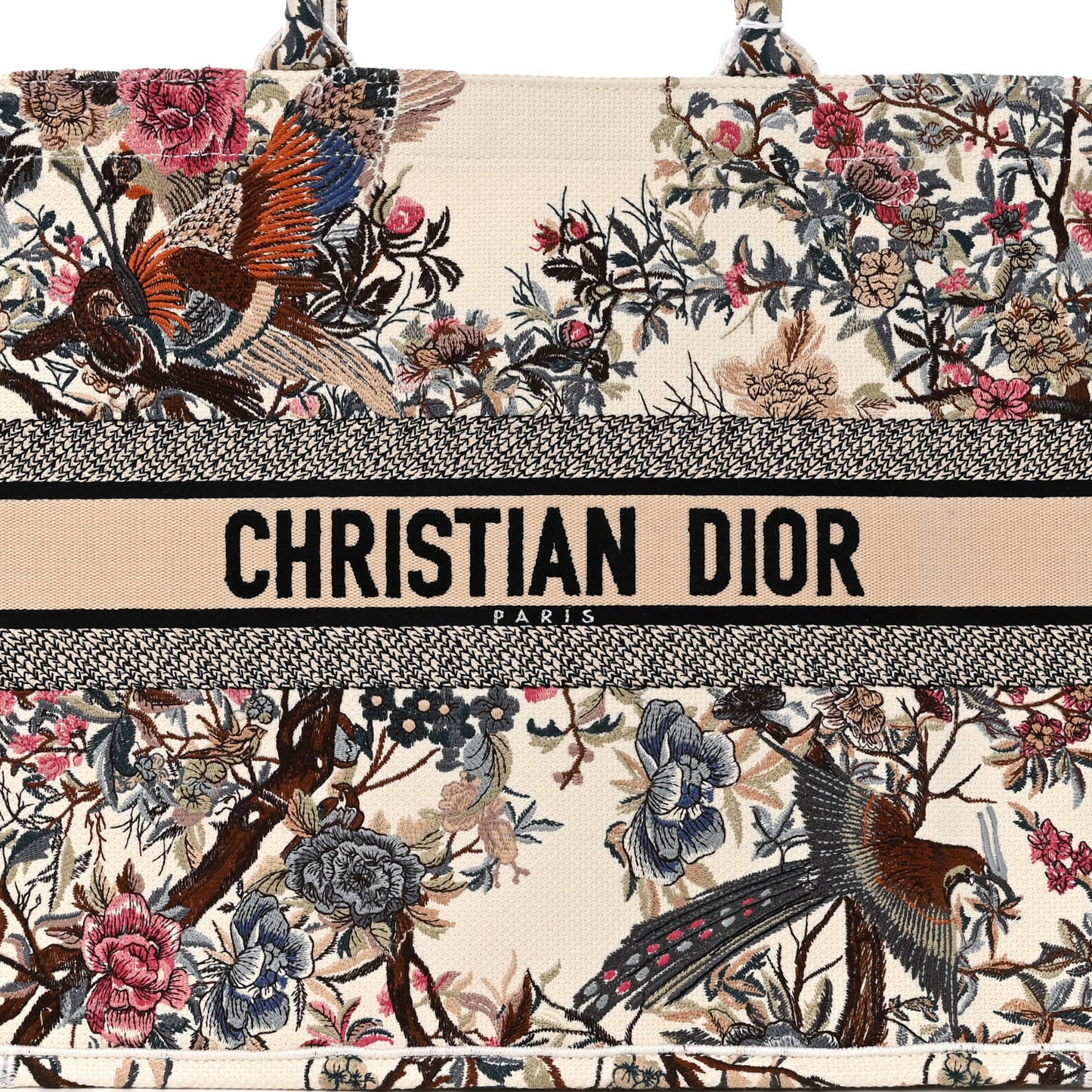 Canvas Embroidered Large Jardin D'Hiver Book Tote Latte Multicolor