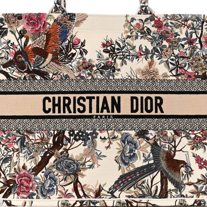 Christian Dior Canvas Embroidered Large Jardin D'Hiver Book Tote Latte Multicolor 7 of 12