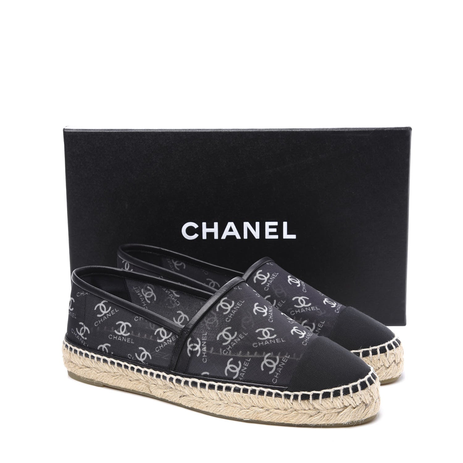 Chanel Mesh Grosgrain CC Espadrilles 38 Black White 10 of 10