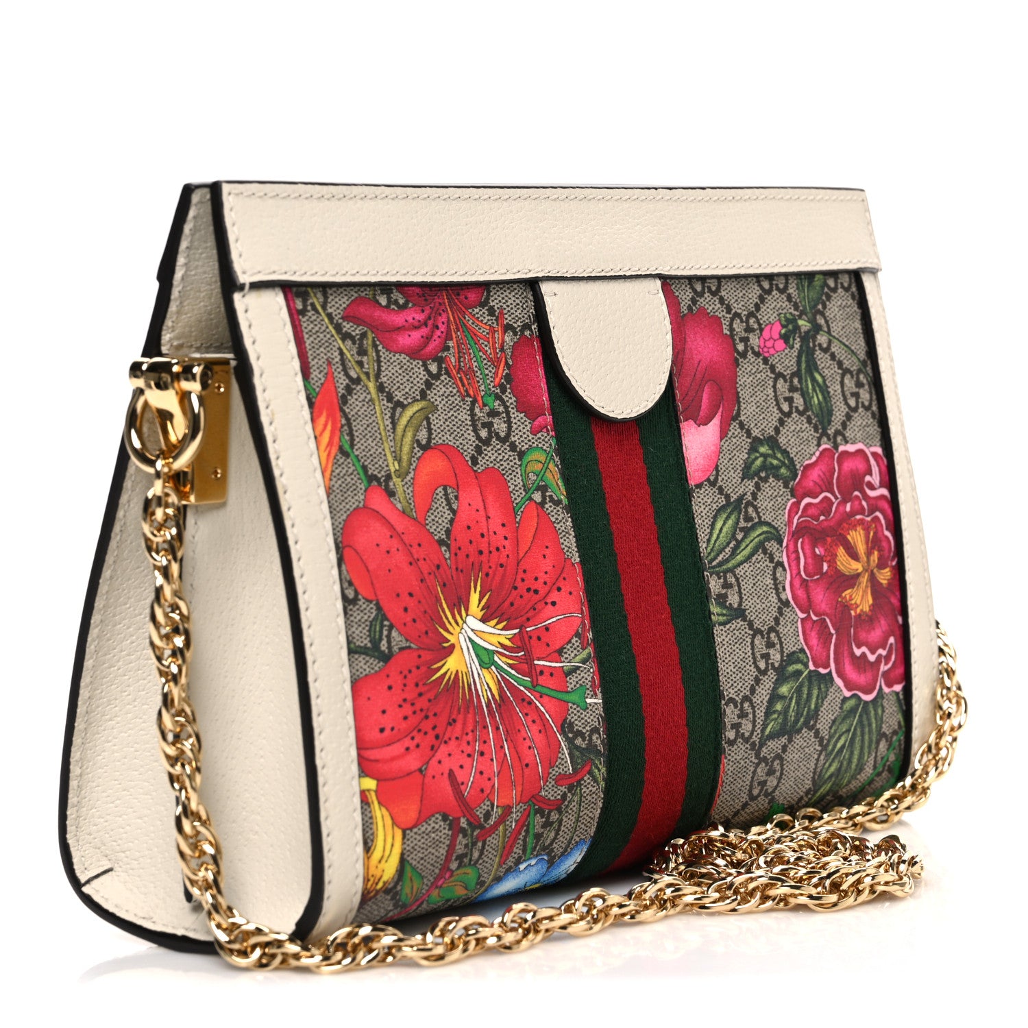 Gucci GG Supreme Monogram Flora Web Small Ophidia Chain Shoulder Bag White 3 of 11