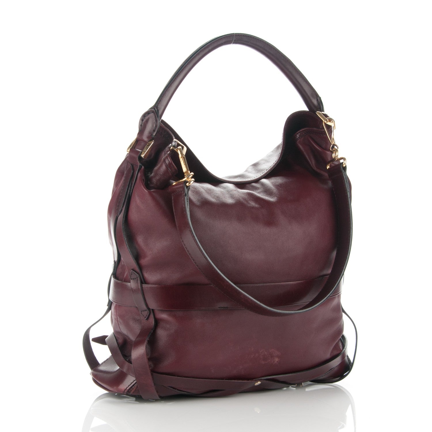 Burberry Soft Lambskin Bridle Calfskin Medium Gosford Hobo Claret Red 3 of 9
