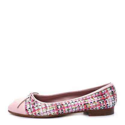 Chanel Tweed Patent Cap Toe Ballerina Flats 35.5 Pink 1 of 8