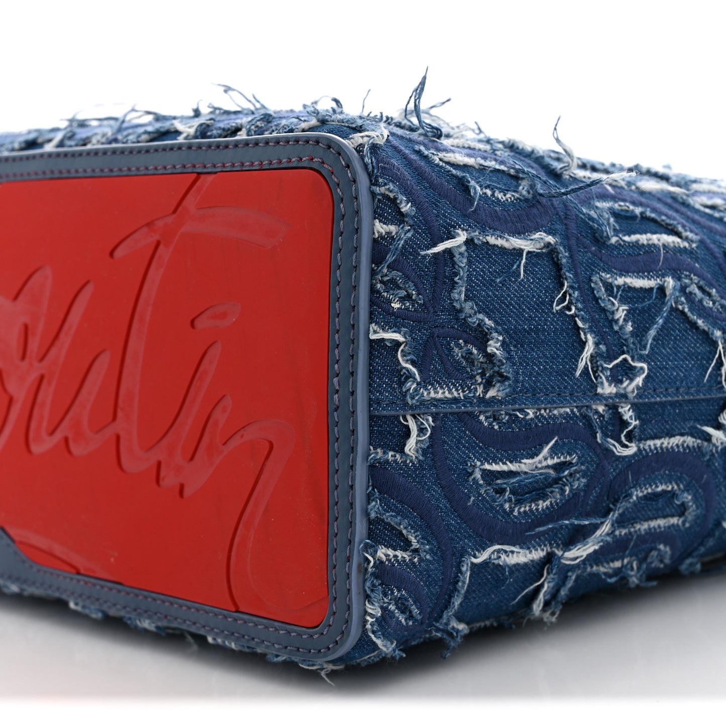 Denim Embroidered Spikes East West Cabata Tote Blue