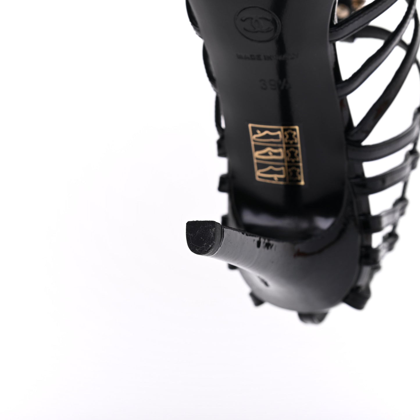 Patent Calfskin Crystal Bow Strappy Sandals 39.5 Black